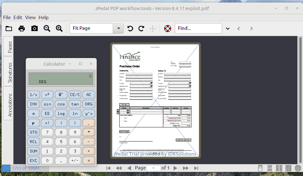 xcalc running from a JPedal document